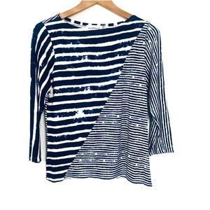 Peck & Peck 3/4 Sleeve Multi Pattern Blouse